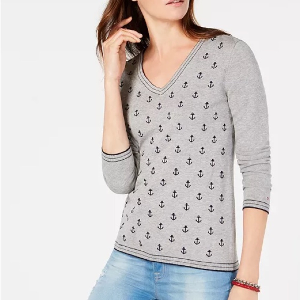 Tommy Hilfiger Cotton Anchor-Front V-Neck Sweater, Created for Macy's - Size S